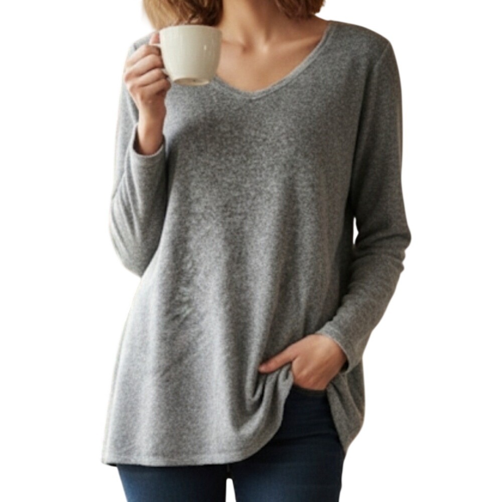 J. Jill Pure Jill Womens Pima Cotton Sweater Relaxed V Neck Pullover Cozy Gray L
